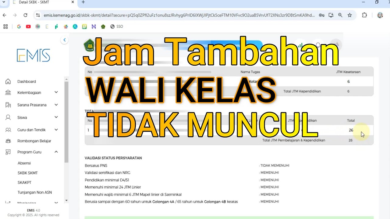 Cara Atasi Jam Tambahan Wali Kelas Tidak Muncul di EMIS 4.0