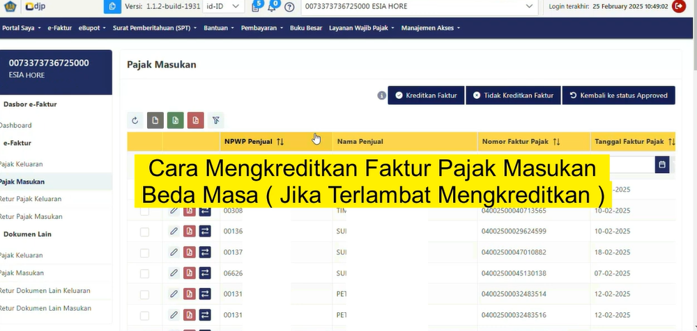 Cara Mengkreditkan Faktur Pajak Masukan Beda Masa di Coretax