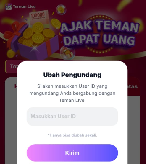 Cara Memasukkan Kode Undangan Teman Live Untuk Klaim Bonus Rp 10.000