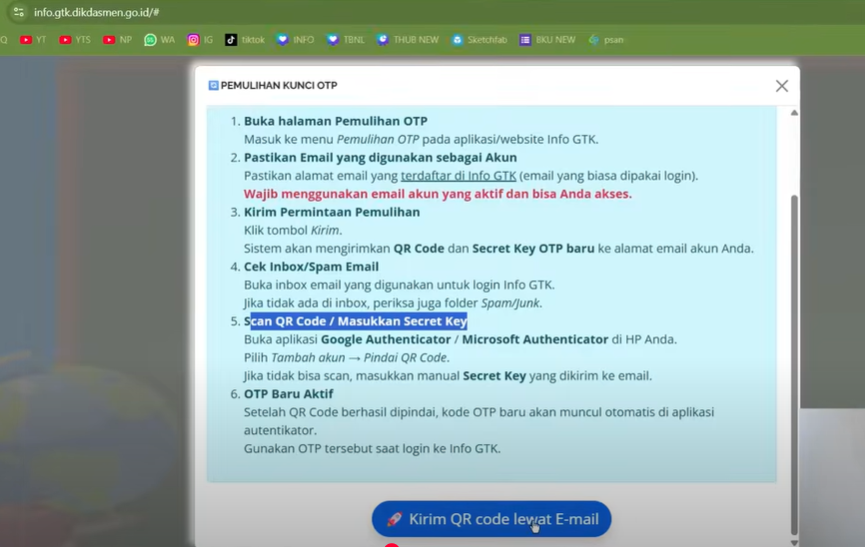 7 Cara Pemulihan Kunci OTP Untuk Login Info GTK 100% Berhasil