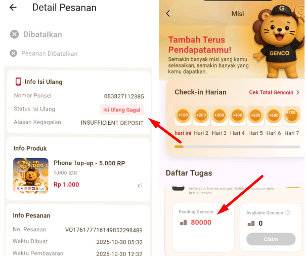 Isi Ulang 5Rb Gagal di Aplikasi Genco, Insufficient Deposit Apakah Scam Penipuan?