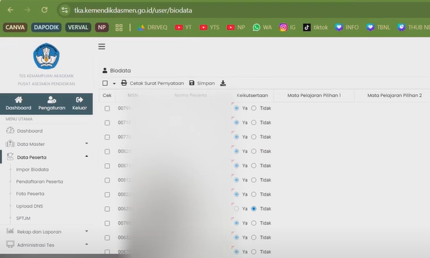 Cara Mendaftarkan Peserta TKA dan Isi Mapel Pilihan Sampai Terbit DNS