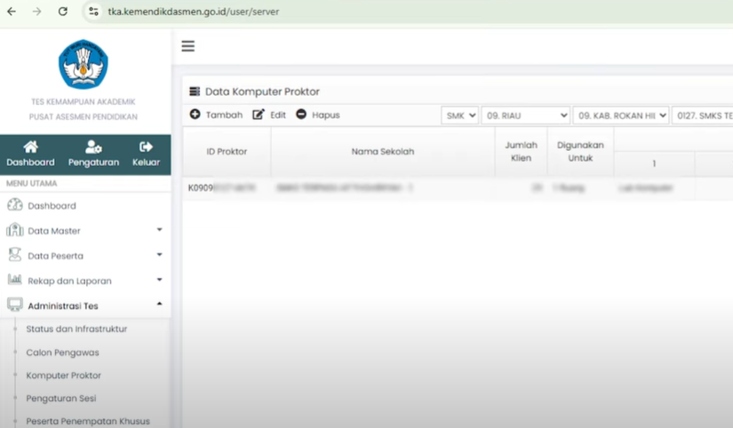 Cara Mengisi Komputer Proktor, Sesi, & Gelombang di Web TKA 2025