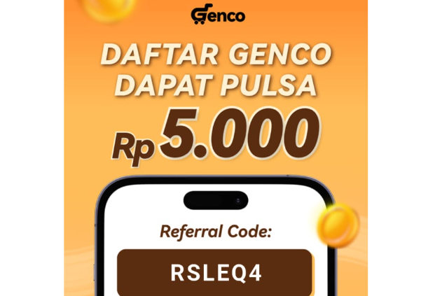 Kode Referral Aplikasi Genco "RSLEQ4" Dapat Pulsa Gratis Rp5.000
