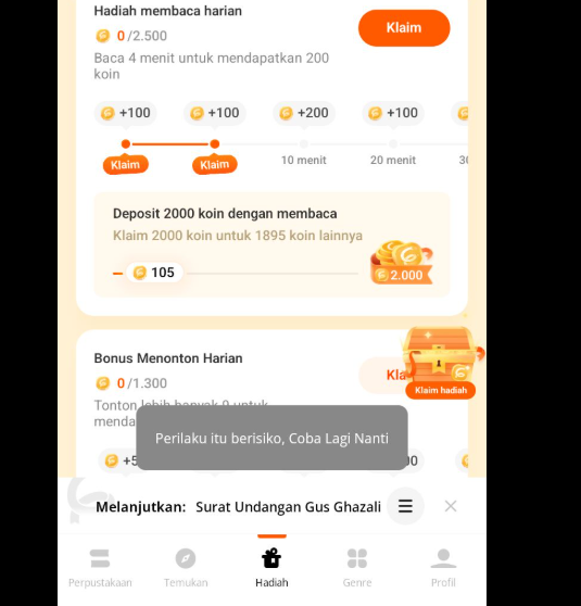 Cara Mengatasi Fizzo Novel Tidak Bisa Check in dan Mengklaim Hadiah