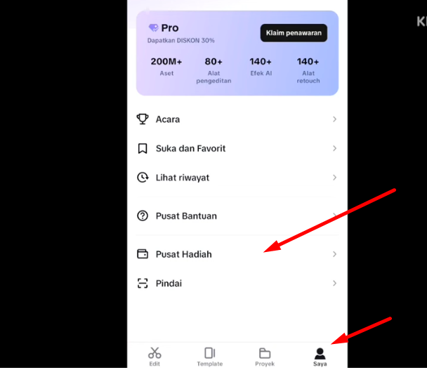 Cara Memunculkan Pusat Hadiah CapCut dengan Mudah