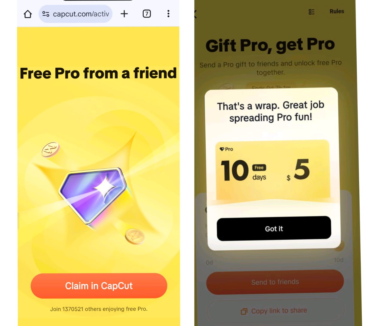 Link Pro Gratis Dari Teman Klaim $5 Di Capcut Join 0 Others Enjoying Free Pro