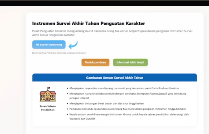 Cara Pengisian Survei Akhir Tahun Penguatan Karakter 2025 yang Wajib Dilakukan Sekolah