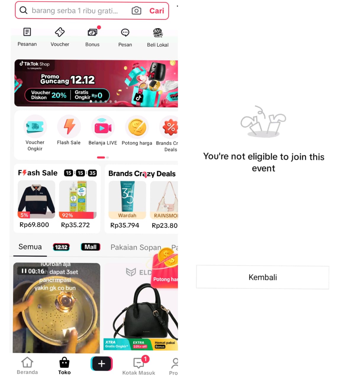 Cara Mengatasi You're not eligible to join this event di TikTok Belanja Rp100
