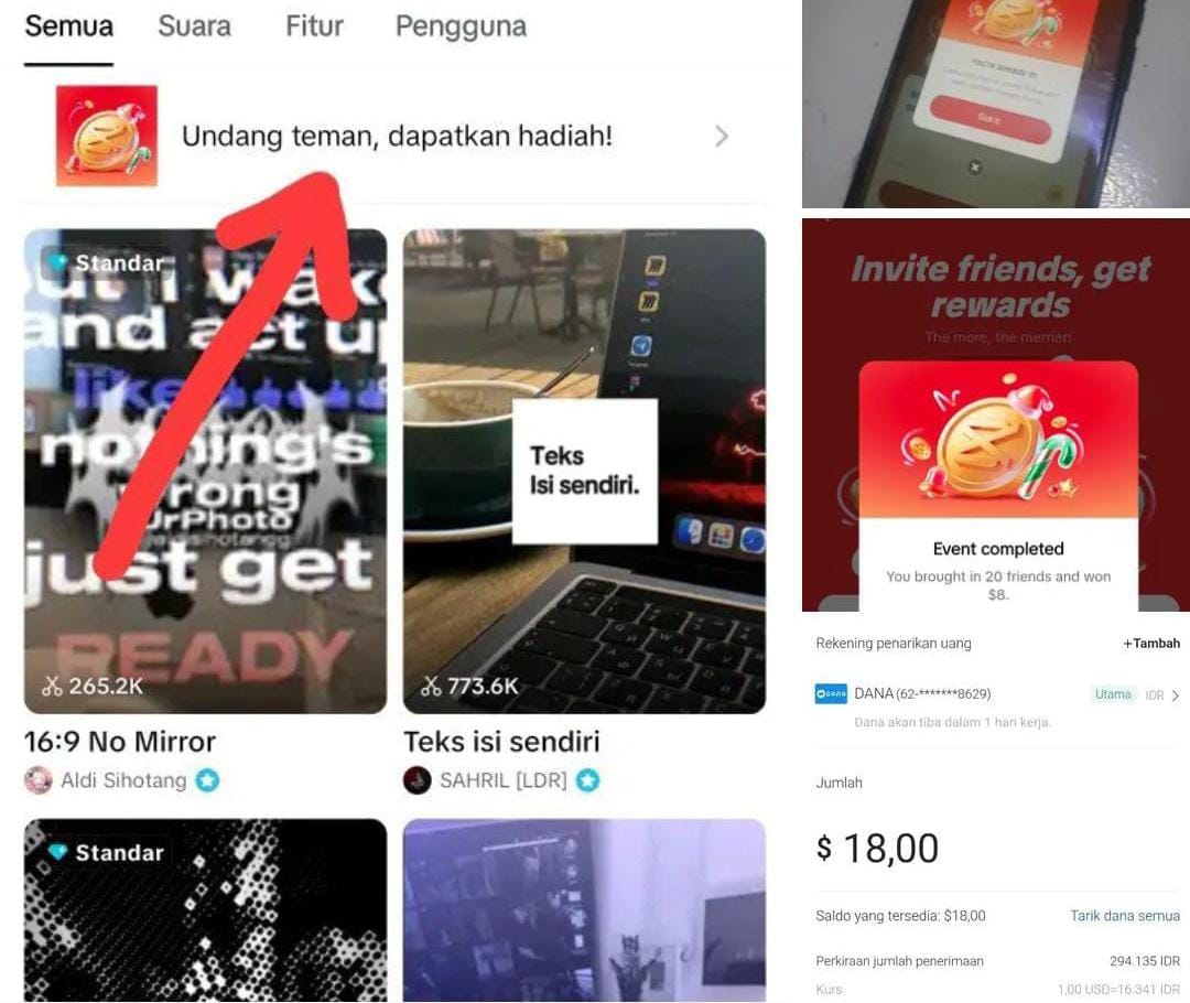 Cair $18! Ini Cara Nuyul Event CapCut Agar Bonus Undang Teman Masuk ke Help Record