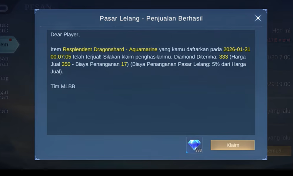Cara Jual Item Gratis Jadi Diamond di MLBB Lewat Fitur Lelang Terbaru