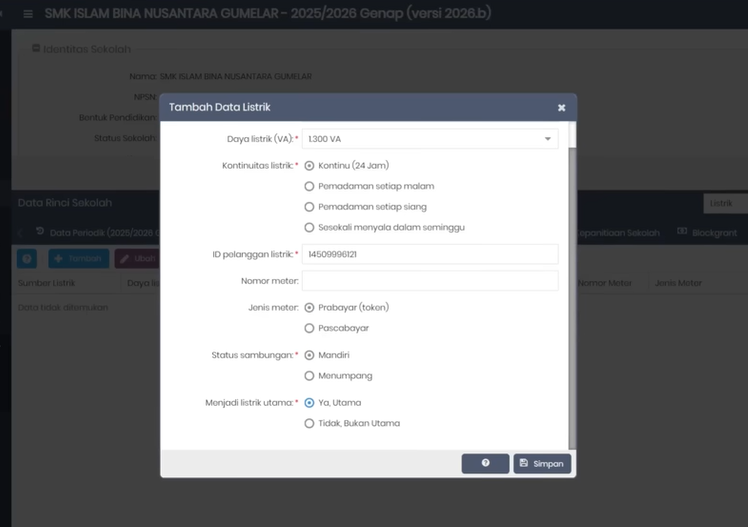 Cara Mengisi Daya Listrik dan Internet di Dapodik 2026 B, Catat Hal Penting Ini