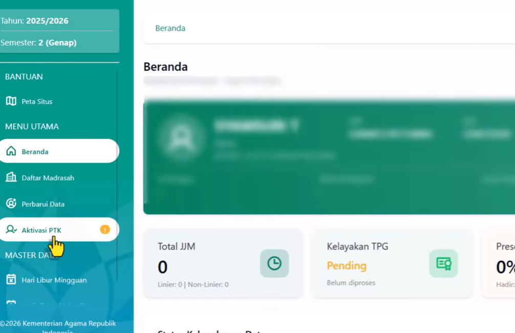 Cara Aktivasi Keaktifan PTK Semester Genap di EMIS GTK IMP Kemenag 2026 Terbaru
