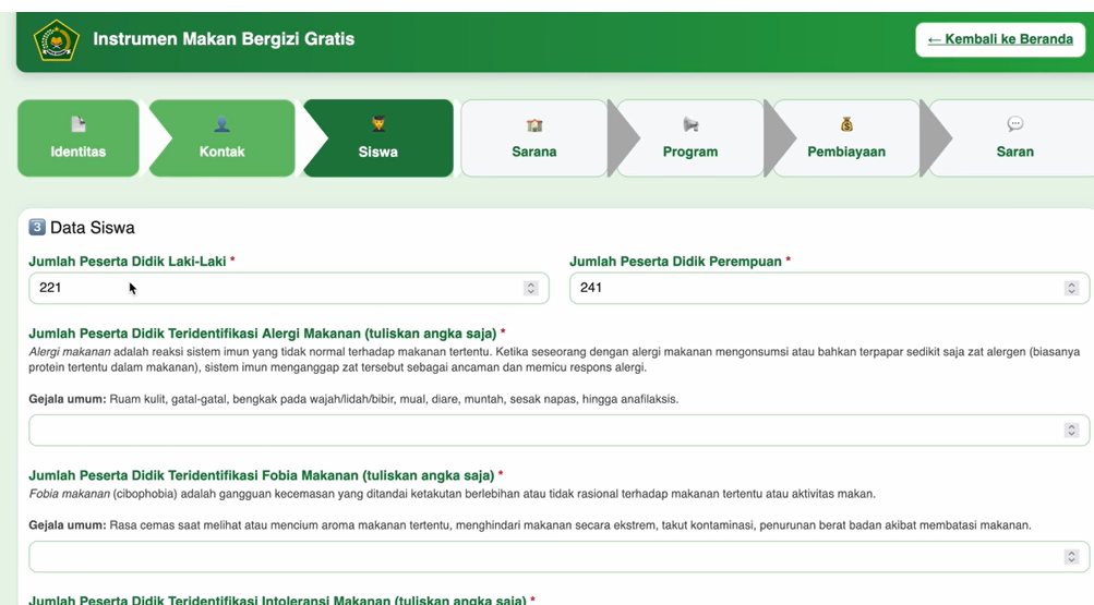 Cara Pengisian Instrumen Makan Bergizi Gratis (MBG) di Madrasah RA MI MTS MA